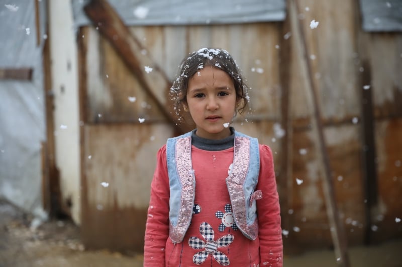 Girl during snow storm in Lebanon, February 2022